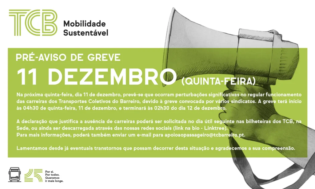 TCB | Pré-aviso de greve a 11 de dezembro